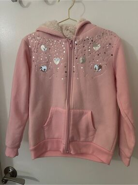 Real Love Sherpa Lined Heart Hoodie Girls Size 7/8 Pink Zip Up